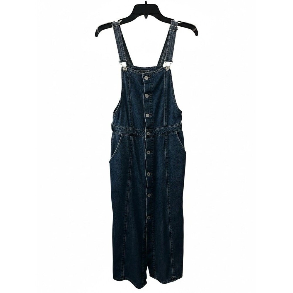 Zara Trufaluc Denim Overall Midi Dress Button Front Women's Size Medium Pockets
